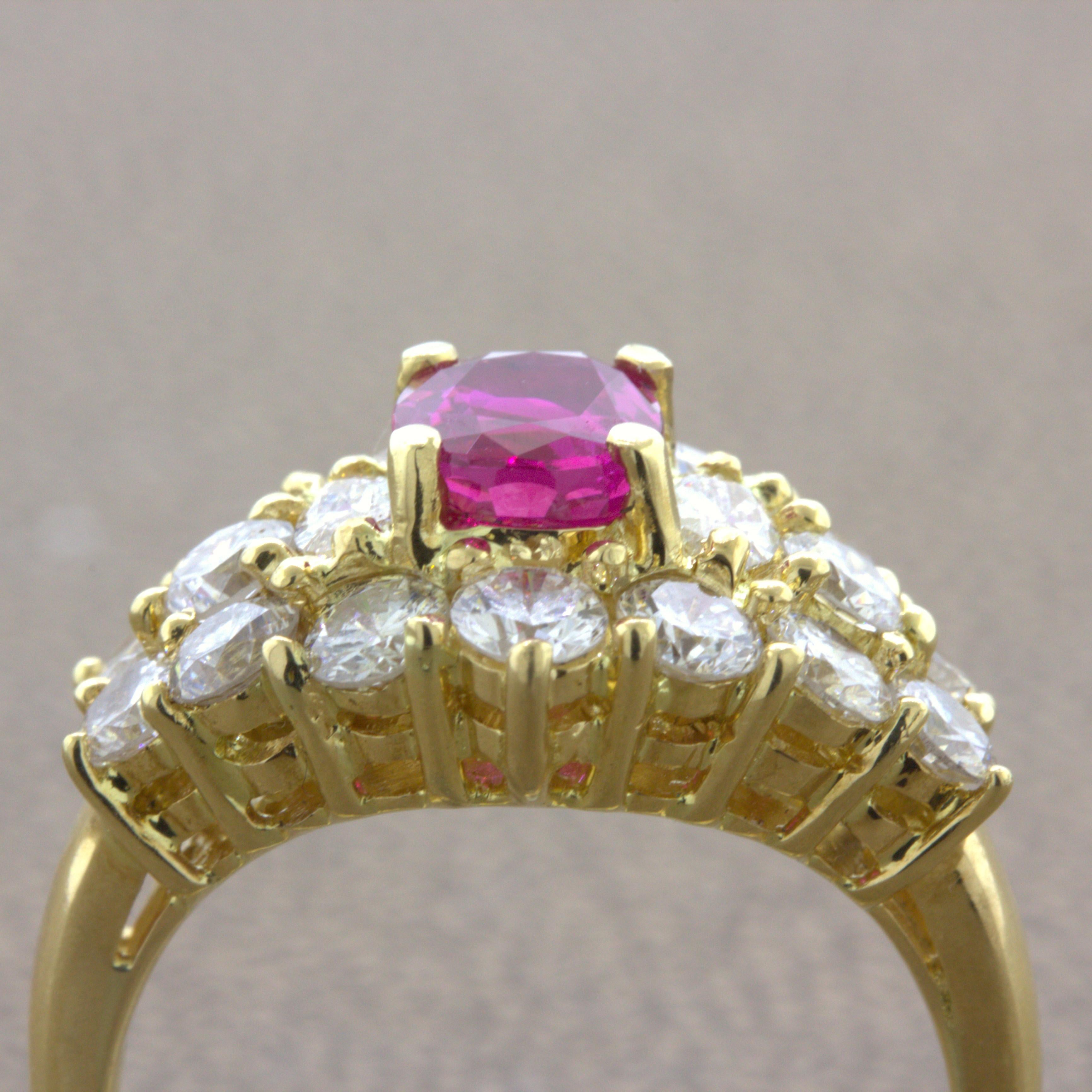 1.09 Carat Burma No-Heat Ruby Diamond 18K Yellow Gold Ring, GIA Certified For Sale 1