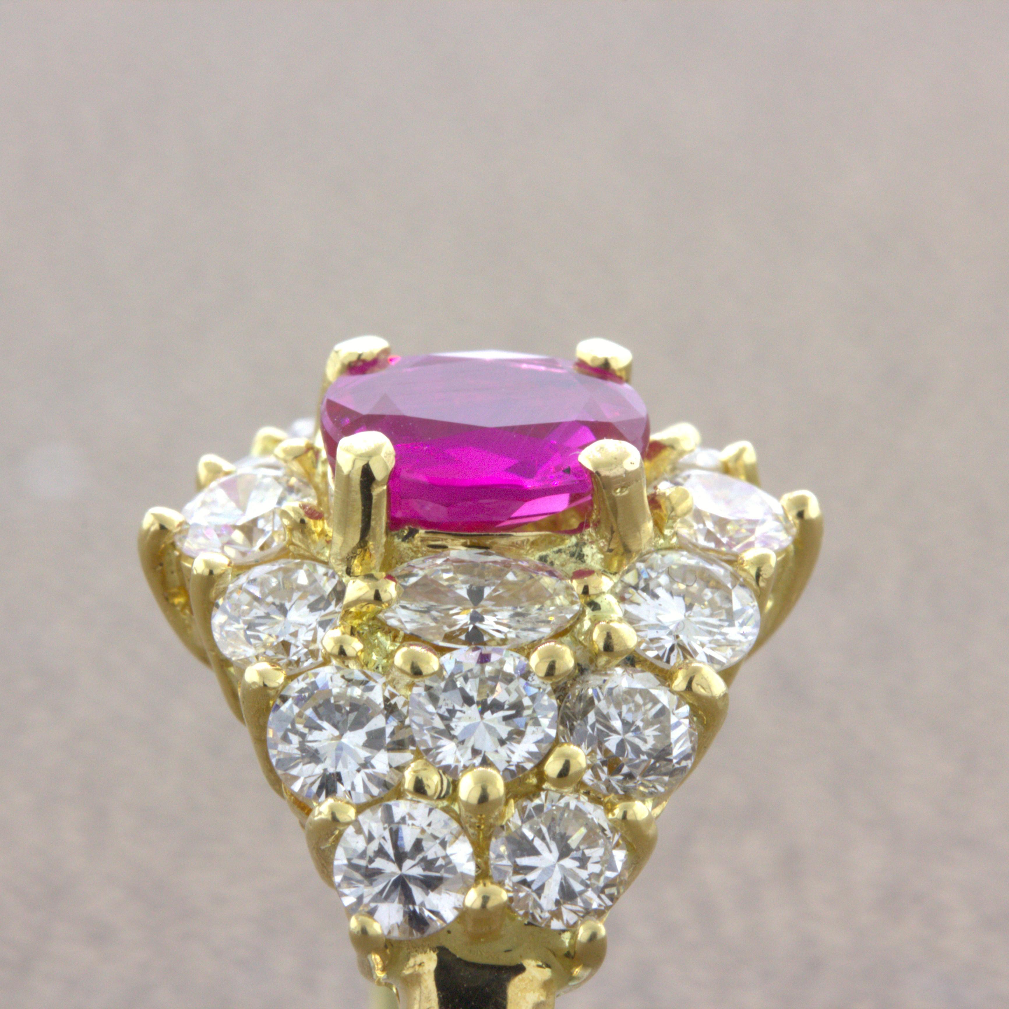 1.09 Carat Burma No-Heat Ruby Diamond 18K Yellow Gold Ring, GIA Certified For Sale 2