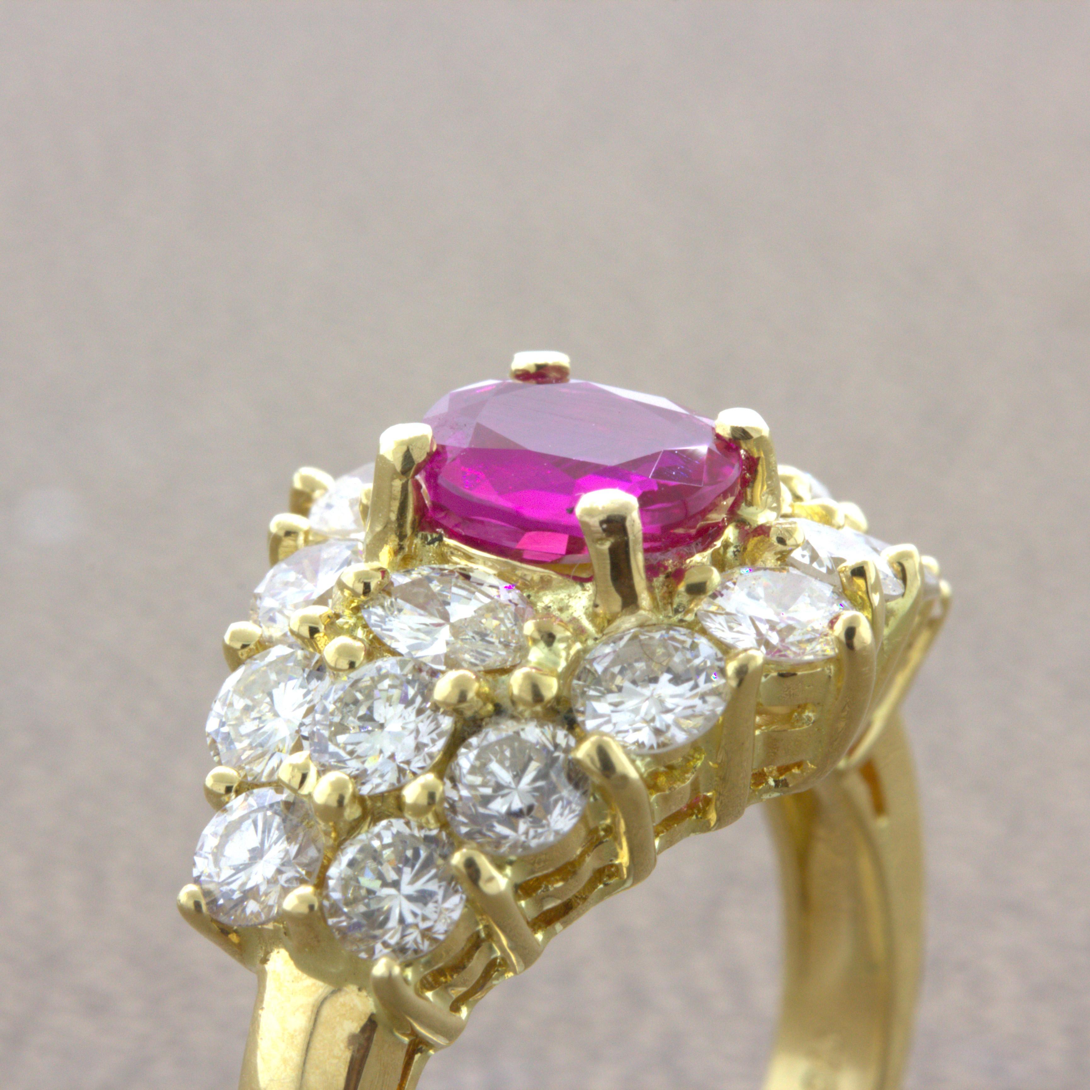 1.09 Carat Burma No-Heat Ruby Diamond 18K Yellow Gold Ring, GIA Certified For Sale 3