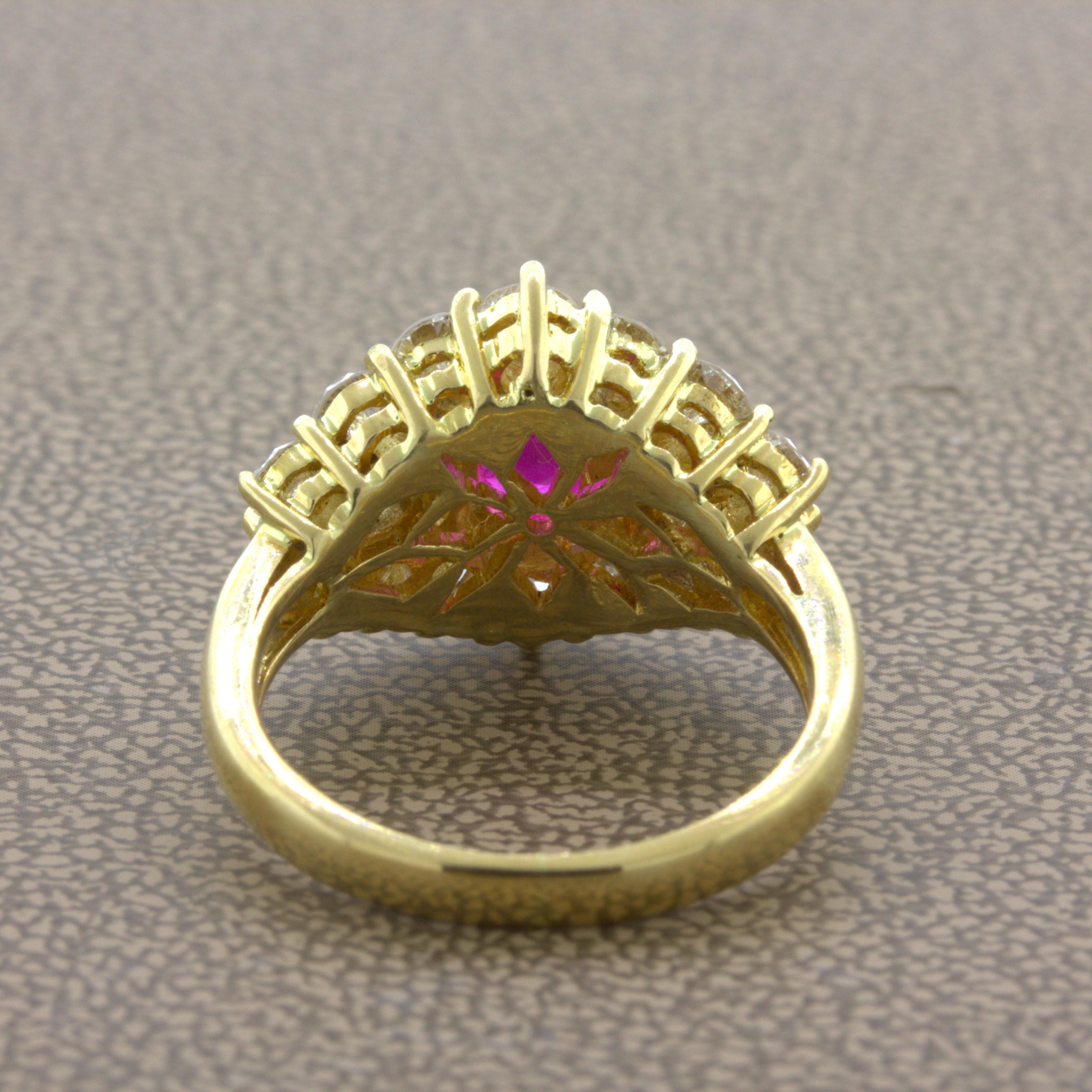 1.09 Carat Burma No-Heat Ruby Diamond 18K Yellow Gold Ring, GIA Certified For Sale 4