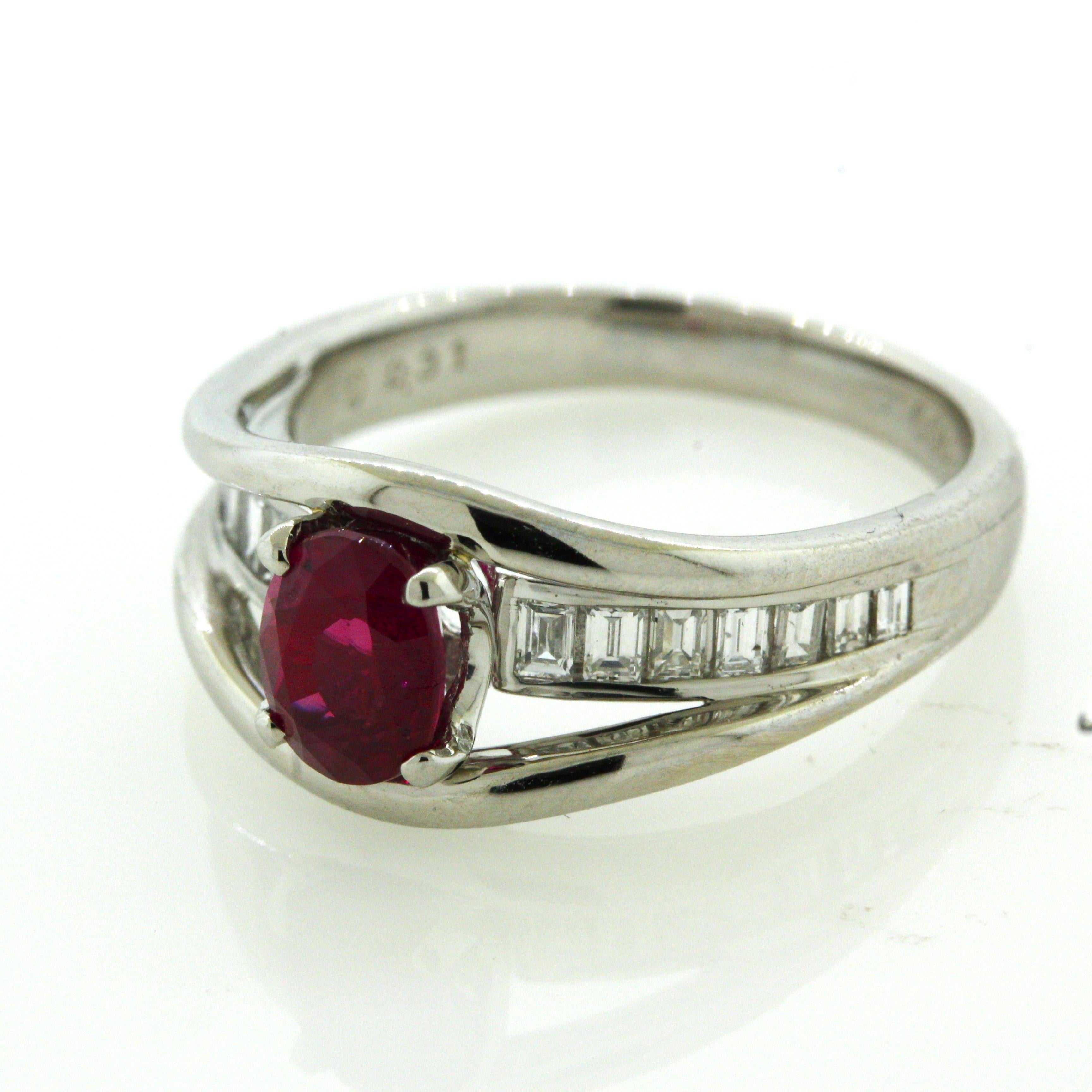 1.09 Carat Burmese Ruby Diamond Platinum Ring, GIA Certified For Sale 5
