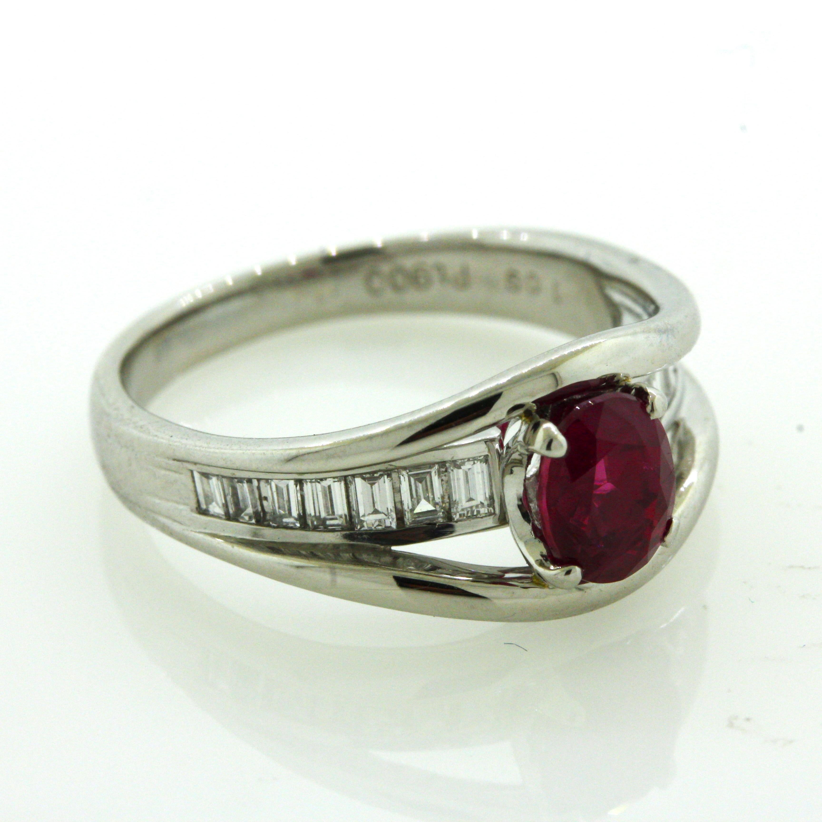 1.09 Carat Burmese Ruby Diamond Platinum Ring, GIA Certified For Sale 6