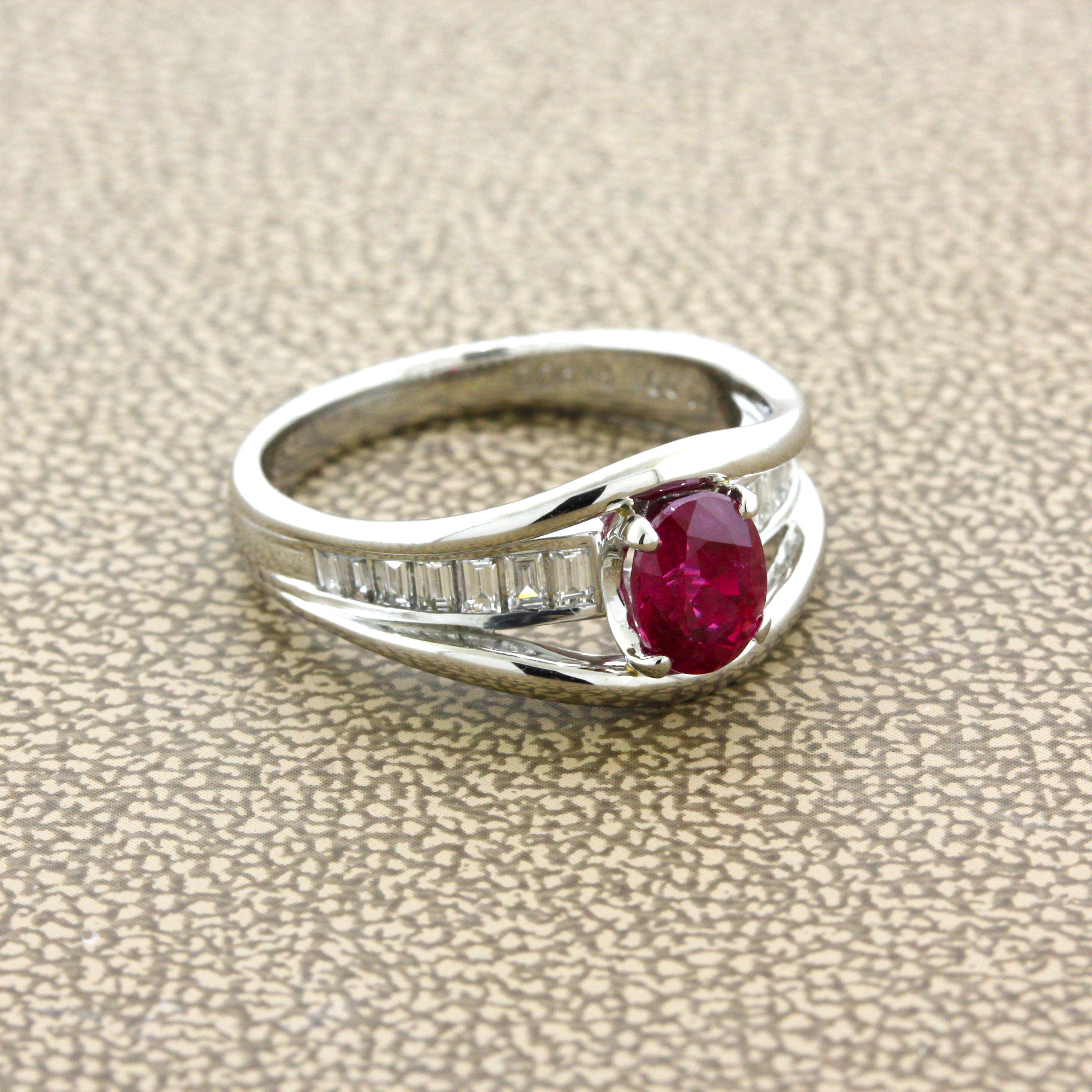 1.09 Carat Burmese Ruby Diamond Platinum Ring, GIA Certified In New Condition For Sale In Beverly Hills, CA