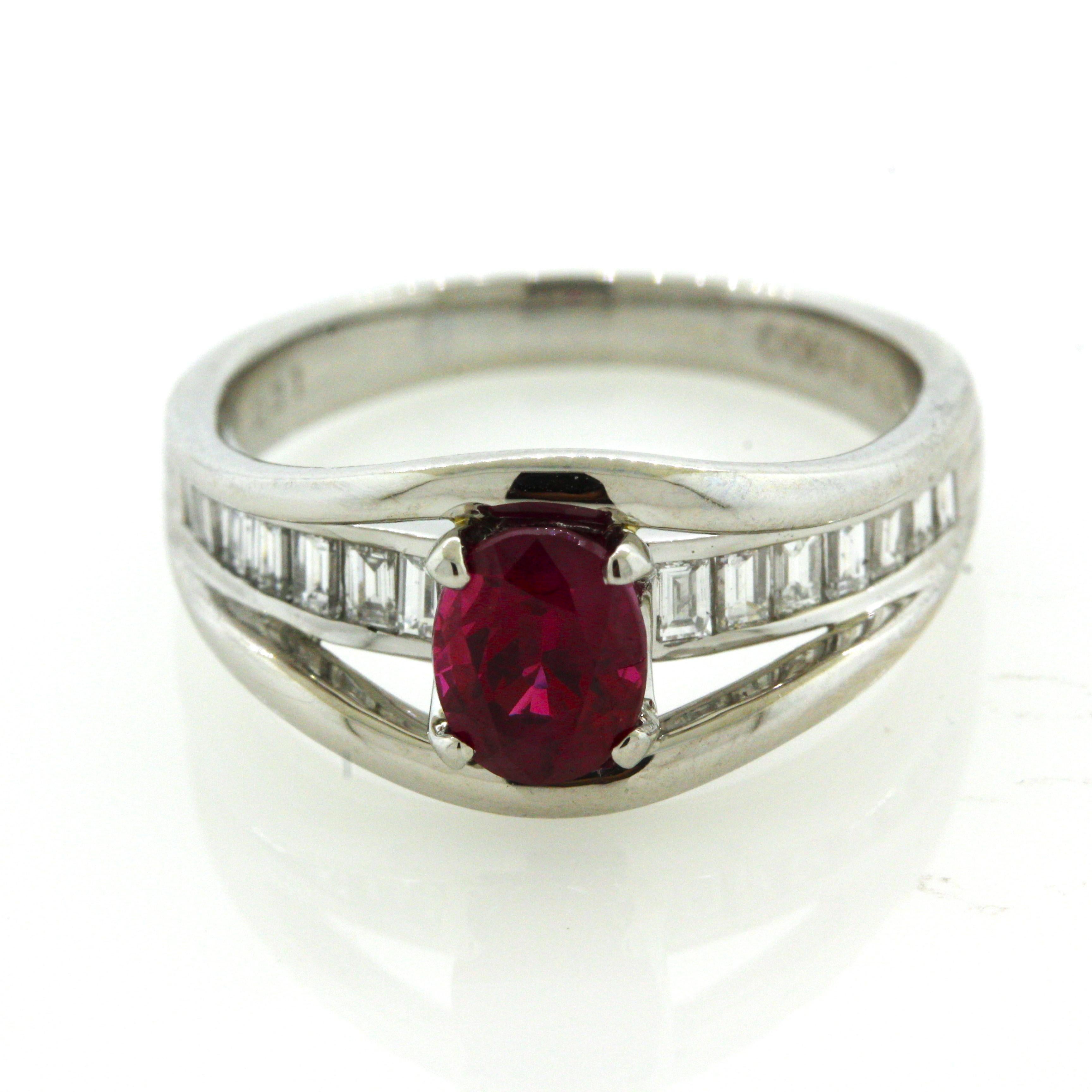 1.09 Carat Burmese Ruby Diamond Platinum Ring, GIA Certified For Sale 4