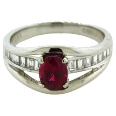 Bague en platine avec rubis de Birmanie de 1,09 carat et diamants, certifiée GIA