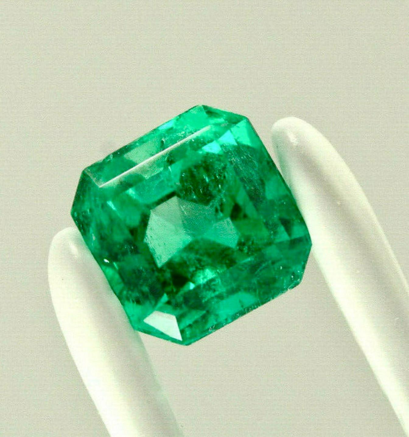 Stone: Natural Colombian Emerald
Weight: 1.09carats
Shape: Asscher Cut
Clarity: Transparent
Luster: Very Good
Color: AAA Muzo Green
Measurements: 6.93mm x 6.62mm
Geographic Origin: Colombia
Treatment: Natural, Moderate Oil

Comments: Due to their