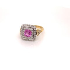 1.09 Carat Cushion Cut Pink Sapphire and Diamond Cocktail Ring