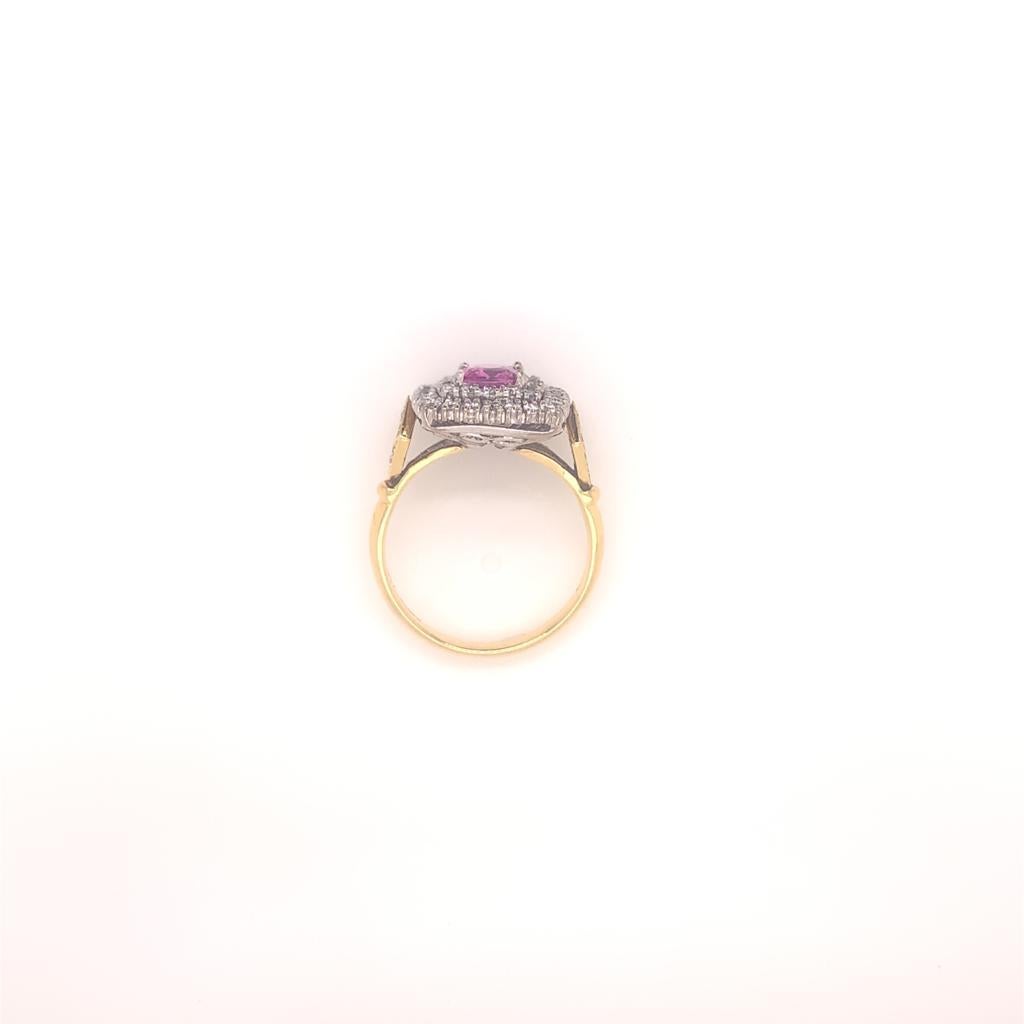 Women's 1.09 Carat Cushion Cut Pink Sapphire and Diamond Cocktail Ring For Sale