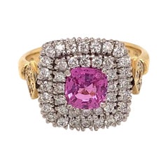 1.09 Carat Cushion Cut Pink Sapphire and Diamond Cocktail Ring
