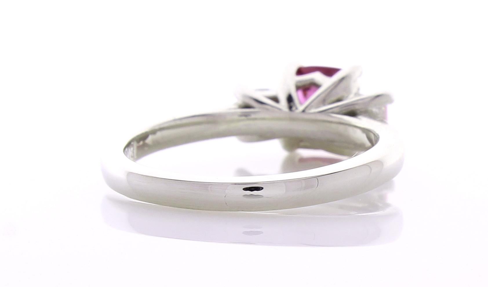 Contemporary 1.09 Carat Cushion Cut PInk Sapphire & Diamond Cocktail Ring In 18K White Gold