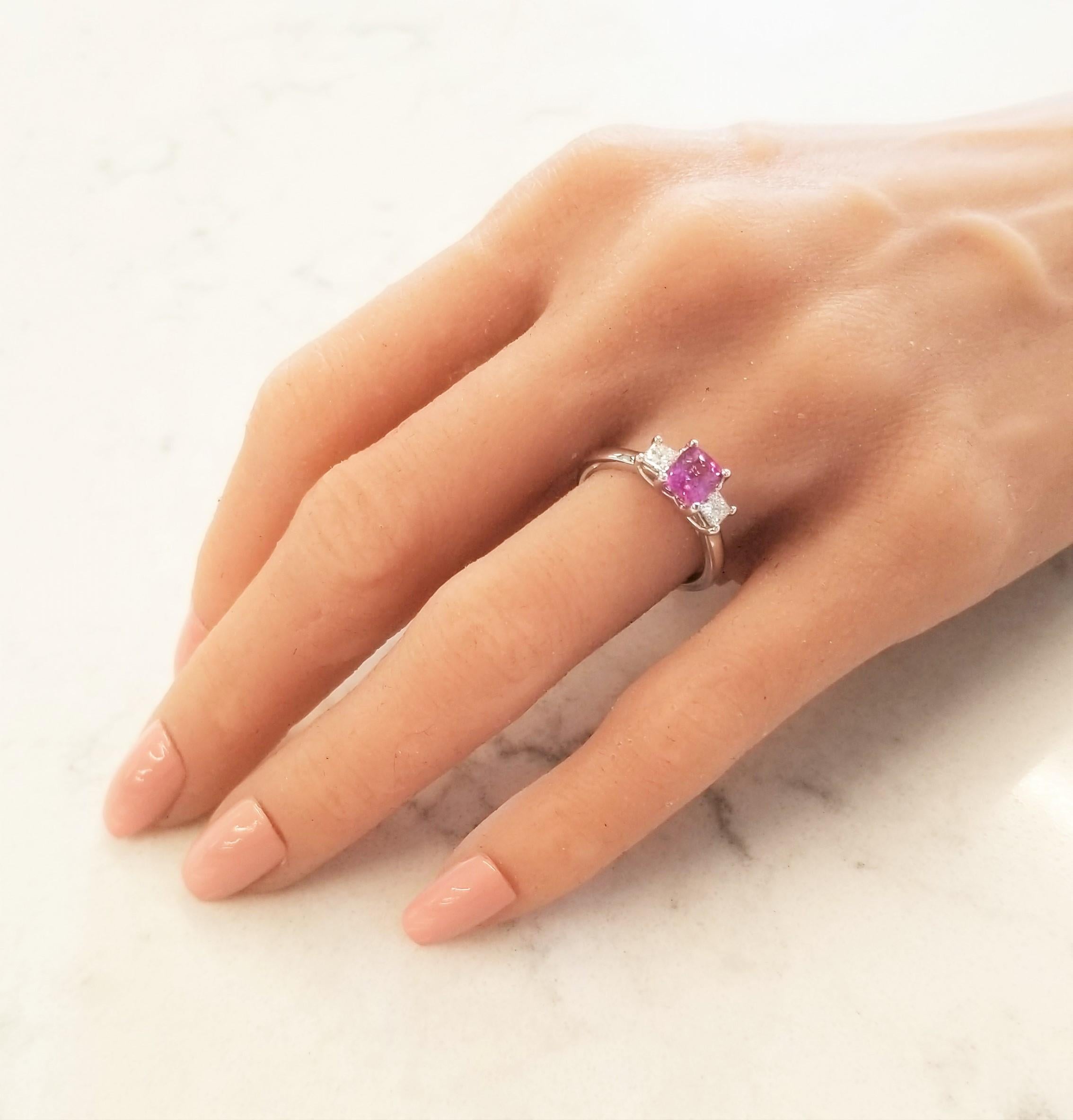 1.09 Carat Cushion Cut PInk Sapphire & Diamond Cocktail Ring In 18K White Gold 2