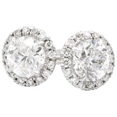 1.09 Carat Diamond Halo Stud Earrings in 14 Karat White Gold