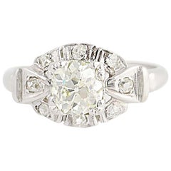 1.09 Carat European Cut Diamond Art Deco Ring, 14 Karat Gold Vintage Engagement