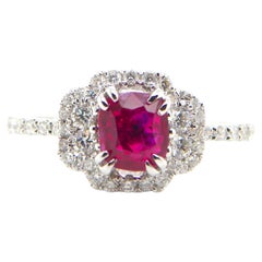 1.09 Carat Lotus Certified Burma No Heat Pigeon
s Blood Red Ruby Diamond Ring