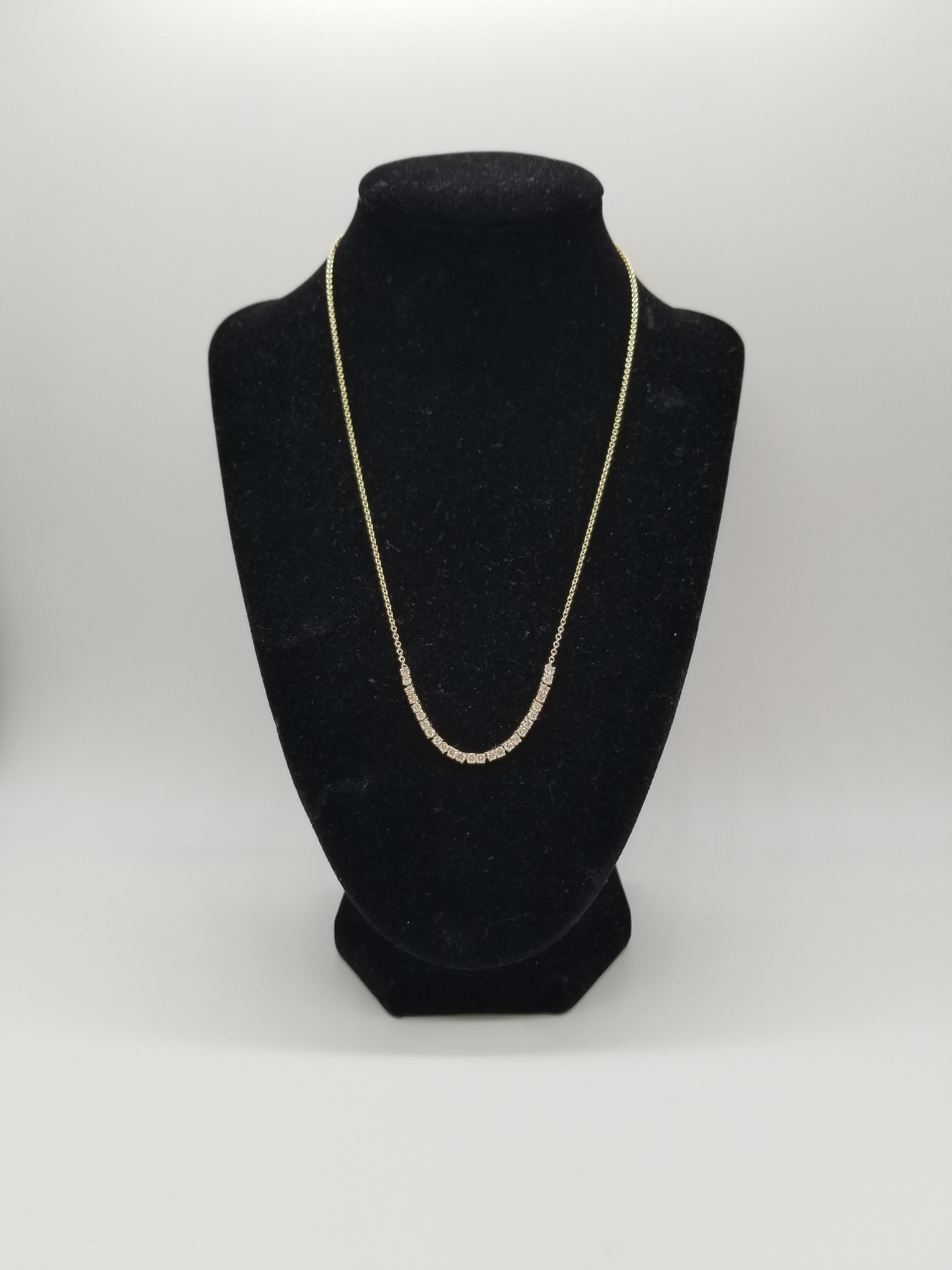 1.10 Carat Mini Diamond Necklace Chain 14 Karat Yellow Gold For Sale at