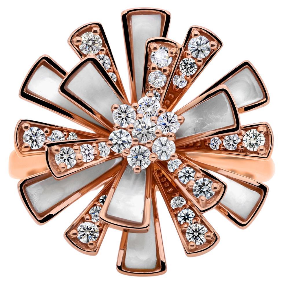 For Sale:  1.09 Carat Mother of Pearl 0.46 Carat SI/H Diamond Starburst Ring 18k Rose Gold