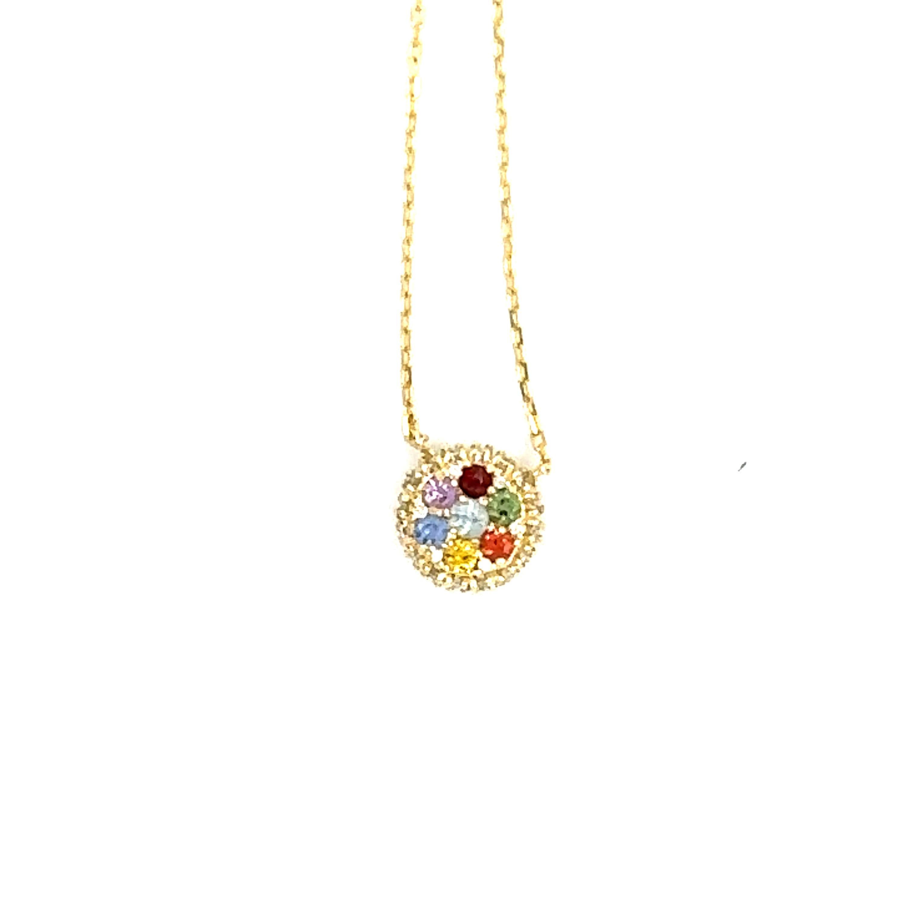 1.09 Carat Multicolor Sapphire and Diamond Yellow Gold Chain Pendant

Beautiful chain pendant to elevate your daily wardrobe

Item Specifics:

7 Round Cut natural Multicolor Sapphires that weigh 0.80 carats
22 Round Cut natural Diamonds that weigh