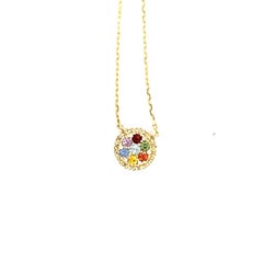 Pendentif chaîne en or jaune 1,09 carat saphir multicolore et diamant