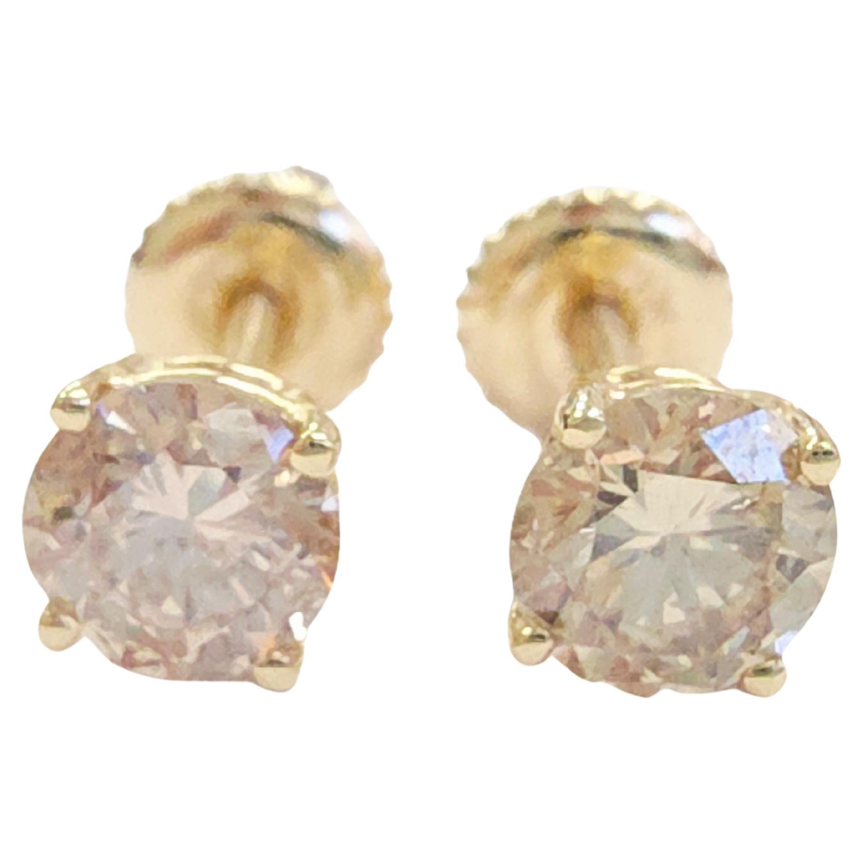 Borchie con diamanti tondi brillanti Nature da 1,09 carati in oro giallo 14 carati