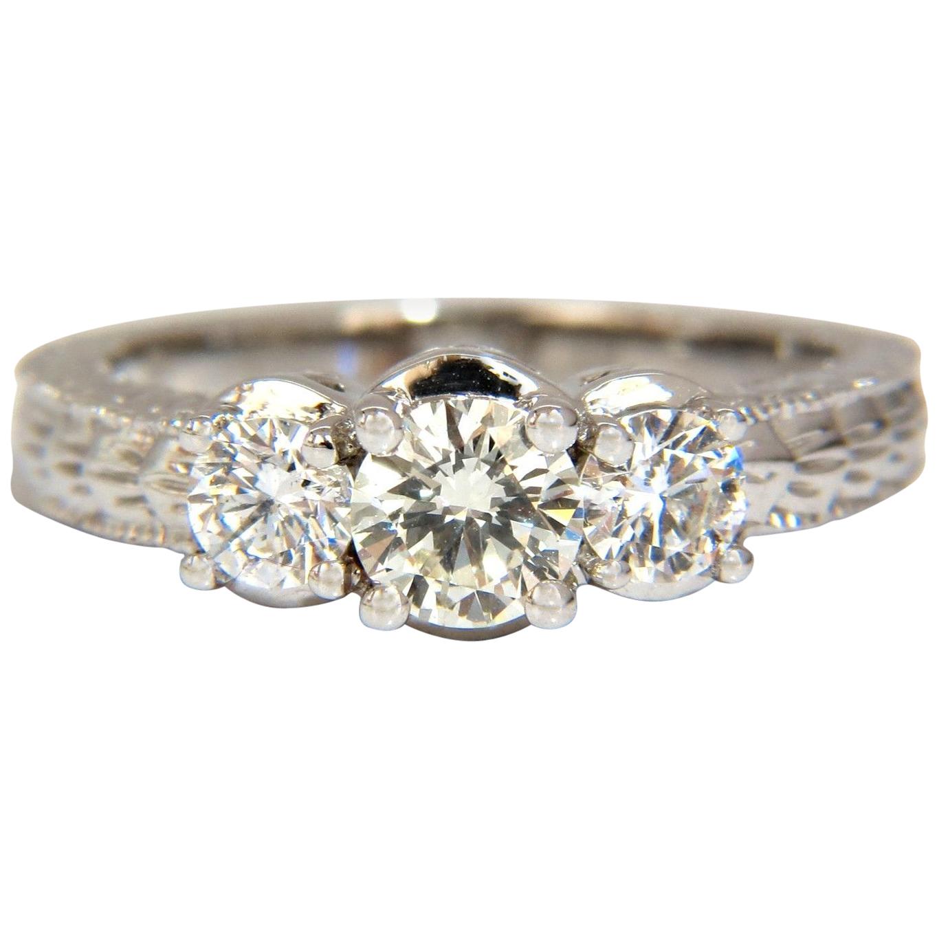 1.09 Carat Natural Round Brilliant Diamond Ring Classic Three Engagement
