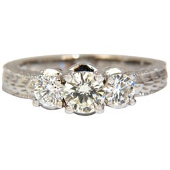 1.09 Carat Natural Round Brilliant Diamond Ring Classic Three Engagement