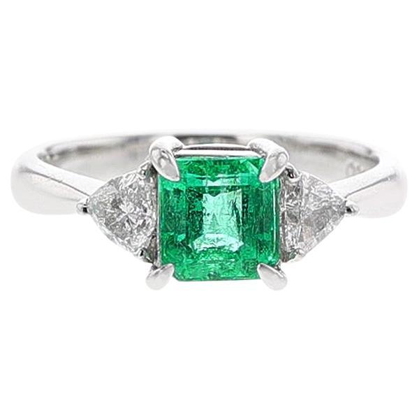 1.09 Carat Natural Square-Cut Emerald Three-Stone Ring, Platinum