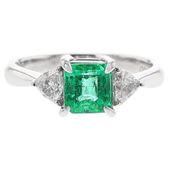 Vintage 1.09 Carat Natural Square-Cut Emerald Three-Stone Ring, Platinum