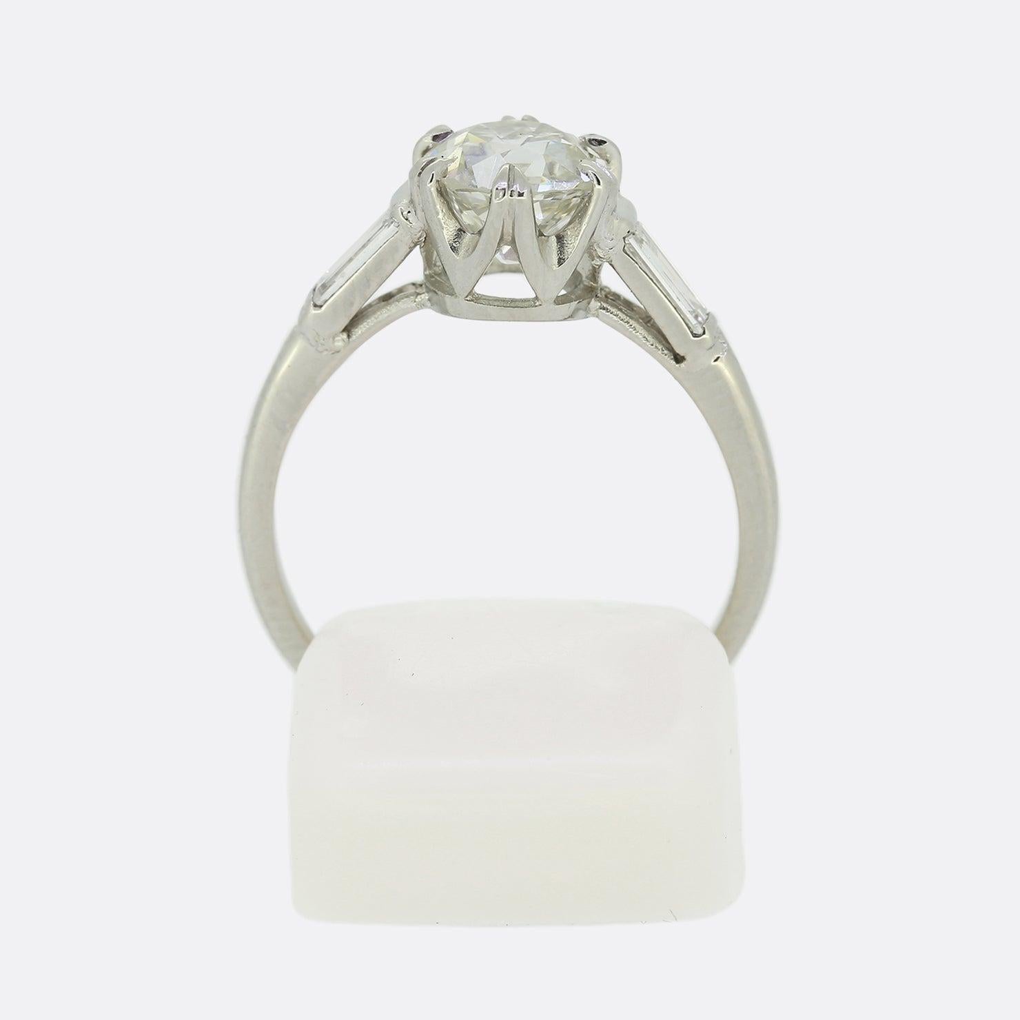 Bague solitaire en diamant taille ancienne de 1.09 carat Pour femmes en vente
