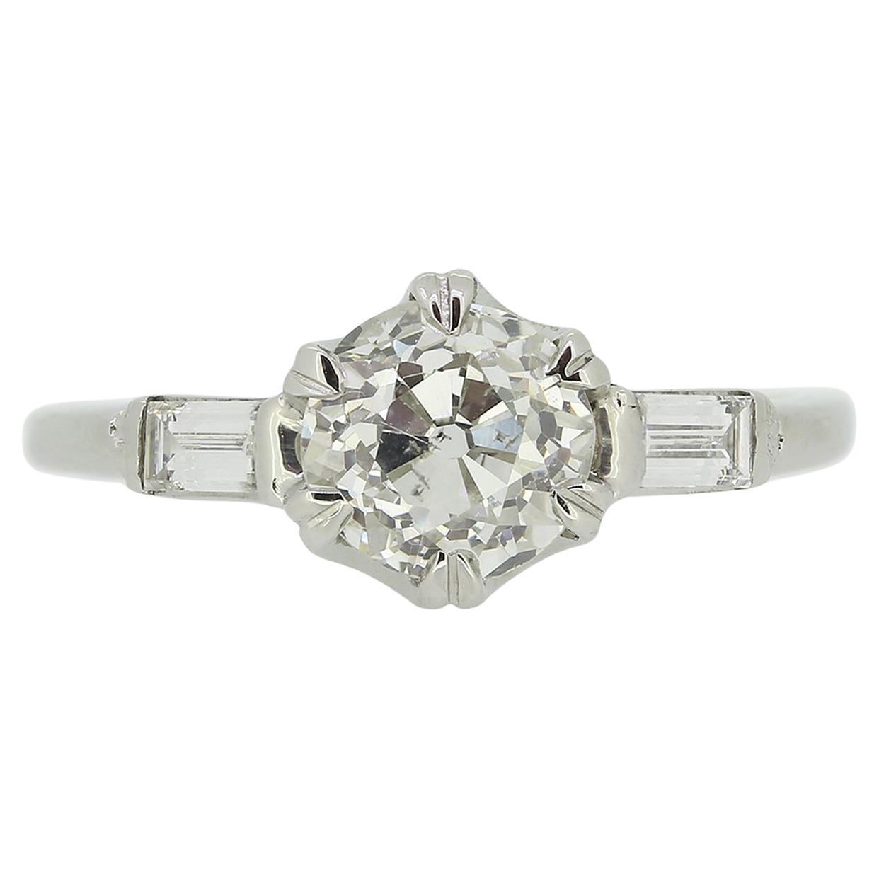 Anillo solitario de diamantes talla antigua de 1,09 quilates
