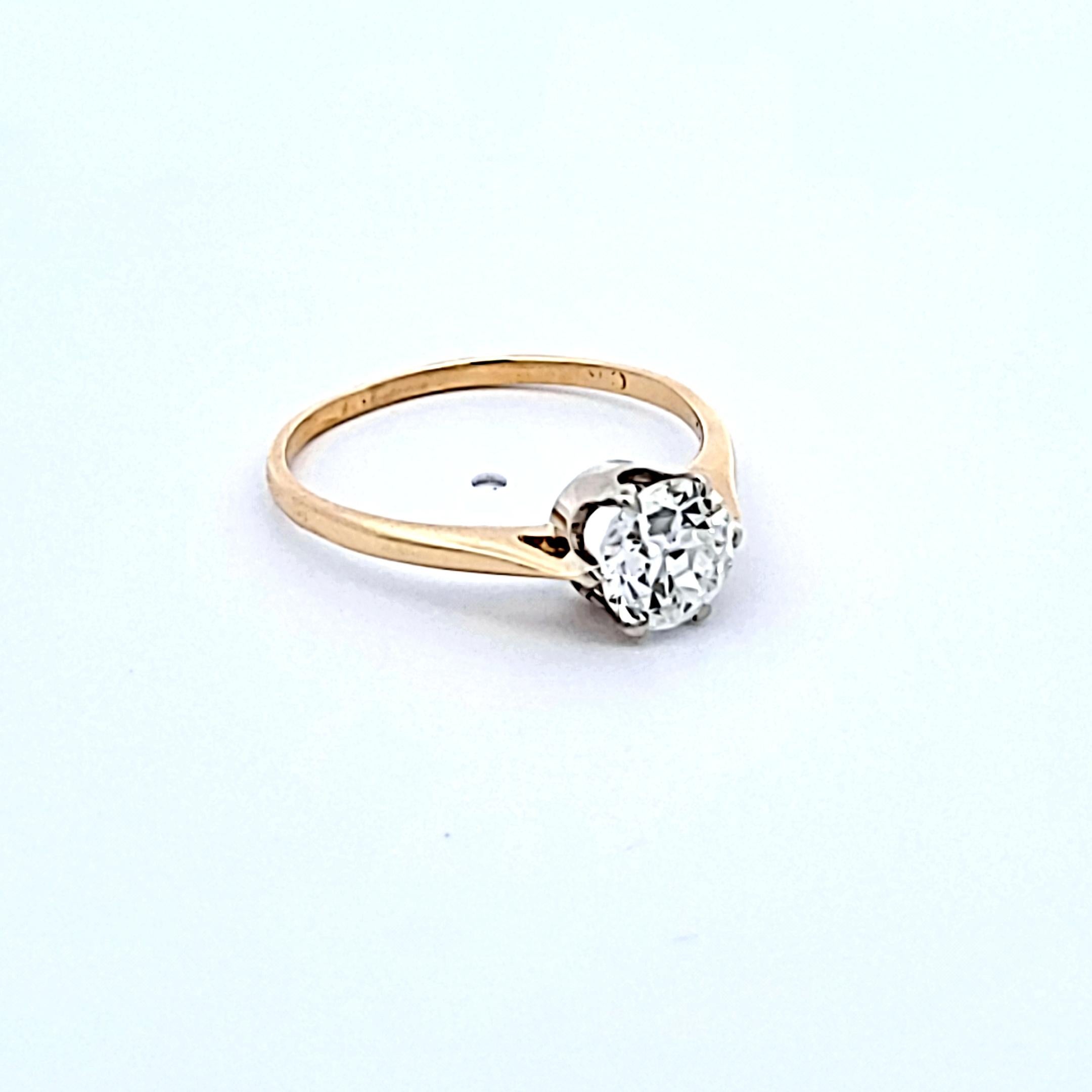 1,09 Karat Old European Cut H VS2 Diamant 14 Karat Gelbgold Verlobungsring Damen im Angebot