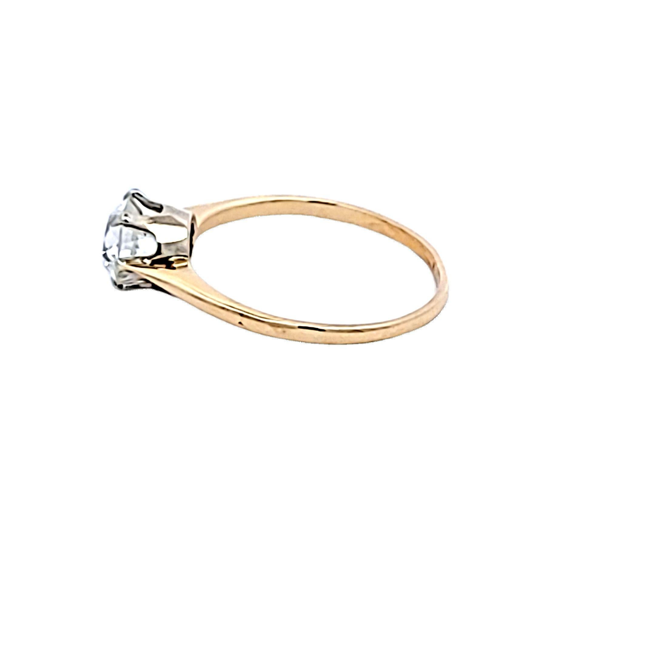 1,09 Karat Old European Cut H VS2 Diamant 14 Karat Gelbgold Verlobungsring im Angebot 3