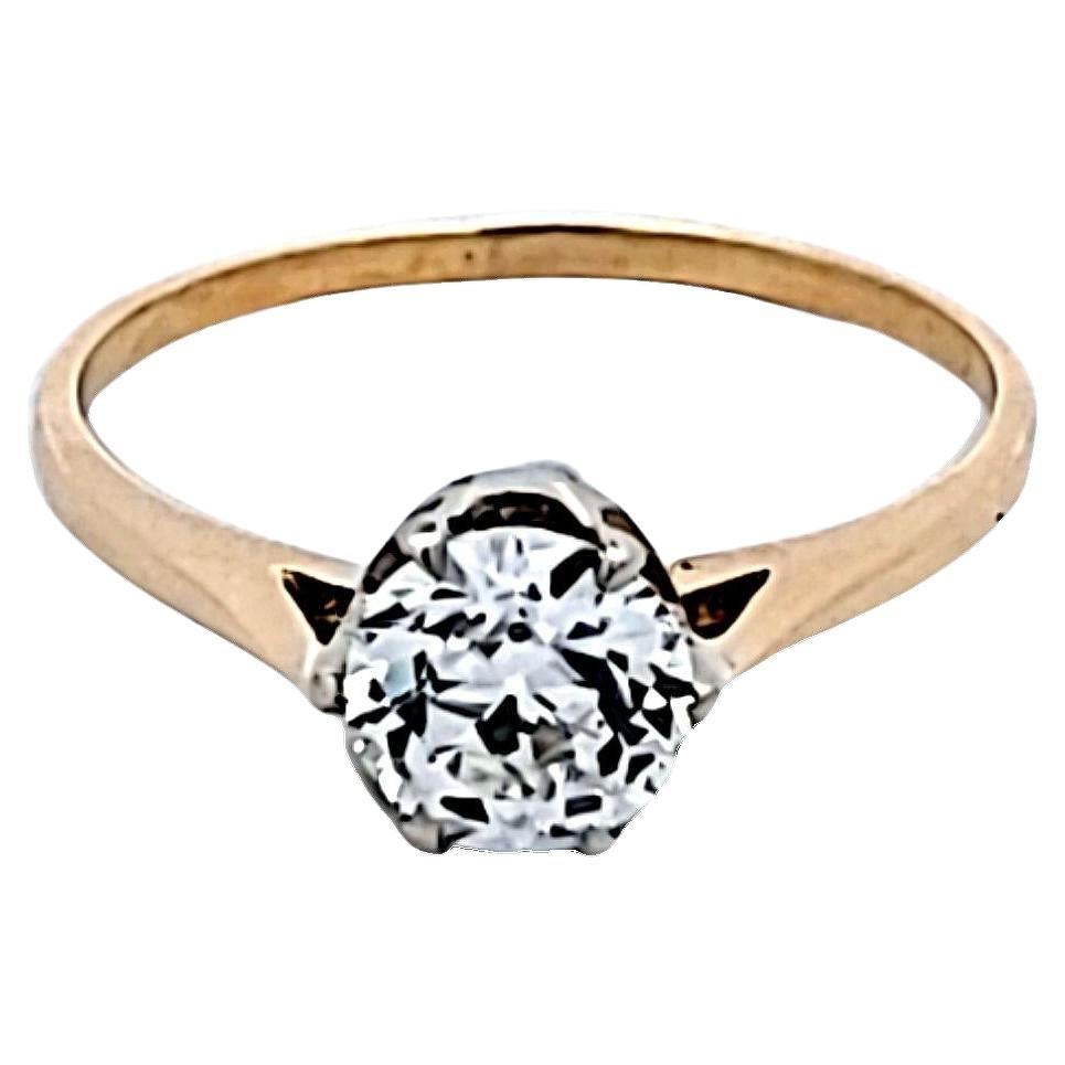 1,09 Karat Old European Cut H VS2 Diamant 14 Karat Gelbgold Verlobungsring