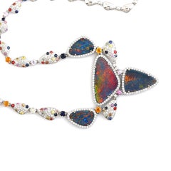 10.9 Carat Opal 18 Karat White Gold Diamond Necklace