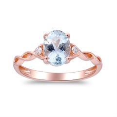 1.09 Carat Oval-Cut Aquamarine with Diamond Accents 14K Rose Gold Ring