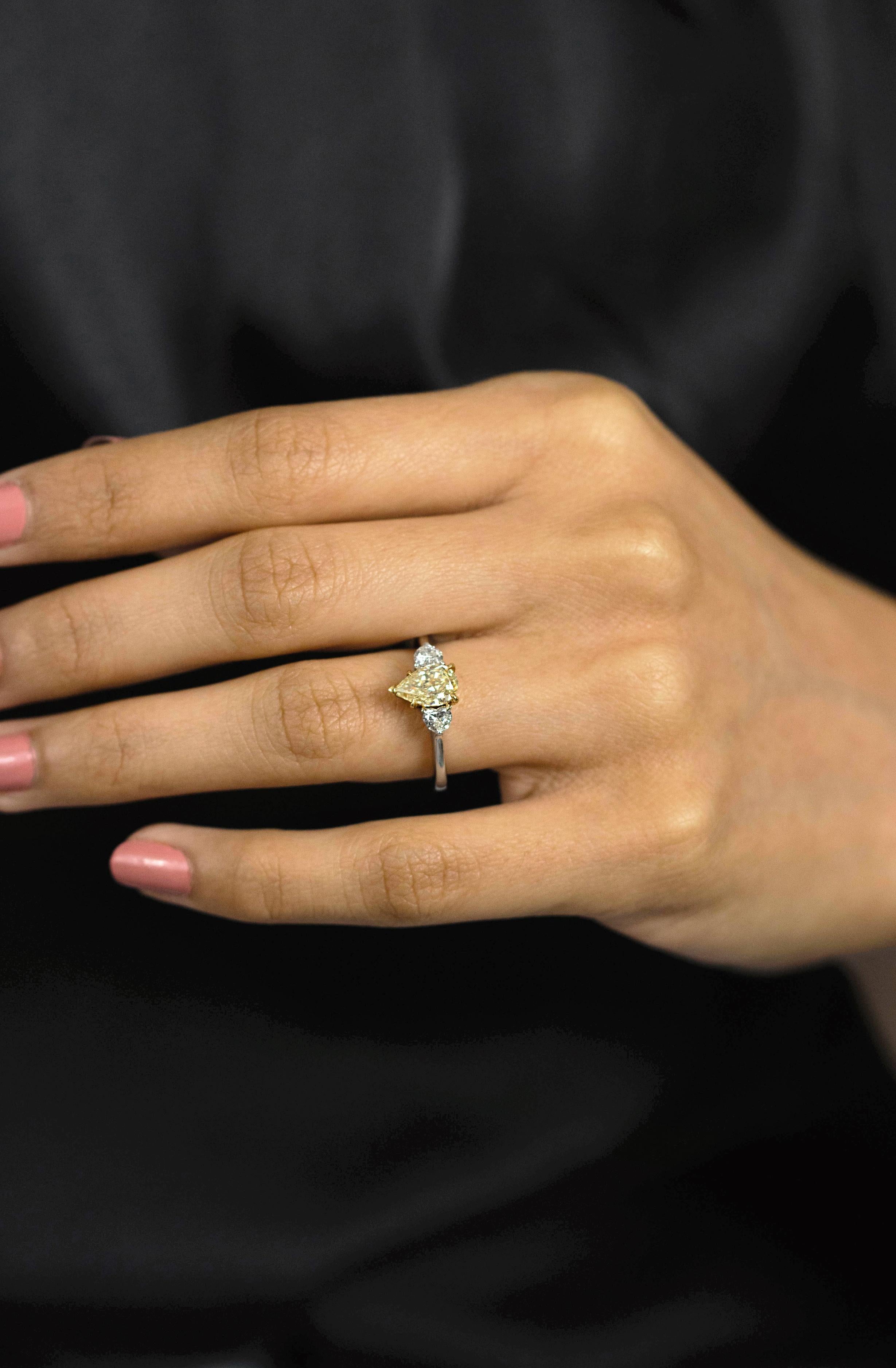 pear shaped yellow diamond engagement ring