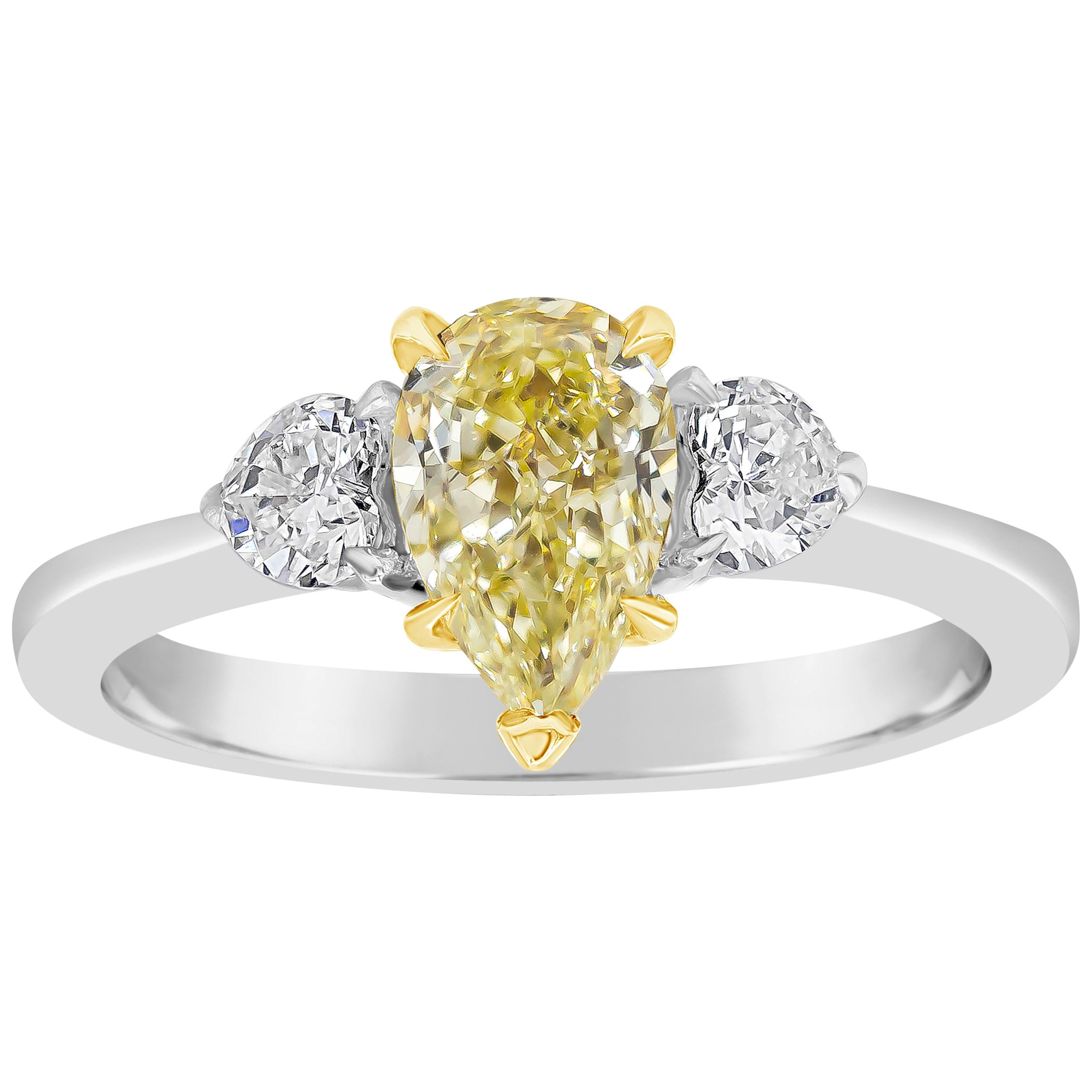 2.18 Carats Pear Shape Fancy Intense Yellow Diamond Three-Stone ...