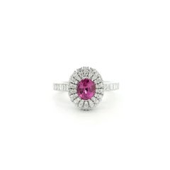 New Solid 18K White Gold 1.09ct Pink Sapphire & Diamond Halo Ring