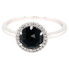 1.09 Carat Round Black Onyx & Diamond White Gold Ring