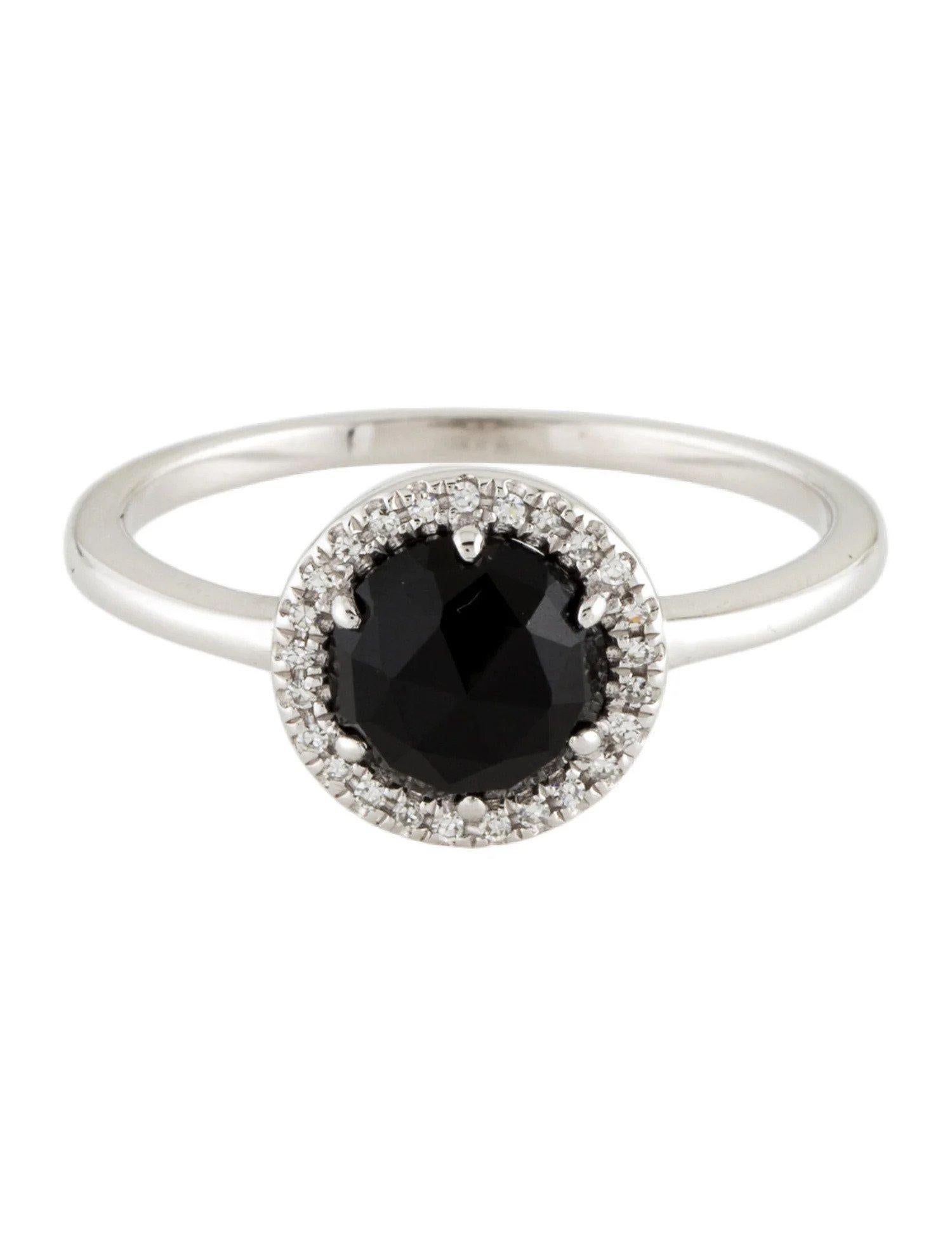 Round Cut 1.09 Carat Round Black Onyx & Diamond White Gold Ring For Sale