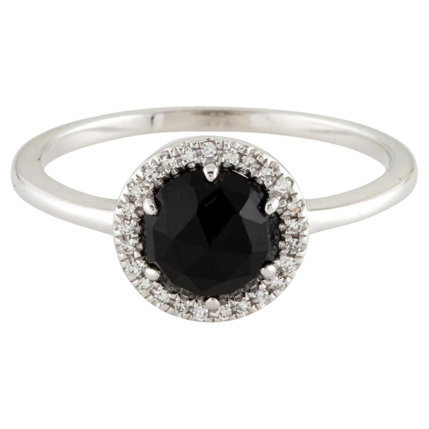 1,09 Karat runder schwarzer Onyx & Diamantring aus Weißgold im Angebot