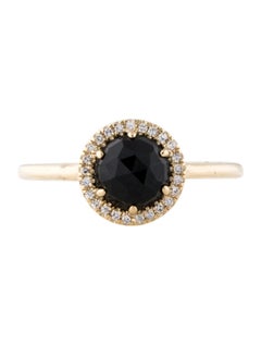 1.09 Carat Round Black Onyx & Diamond Yellow Gold Ring