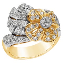 Anello floreale con diamante rotondo taglio Brilliante da 1,09 carati in oro bicolore