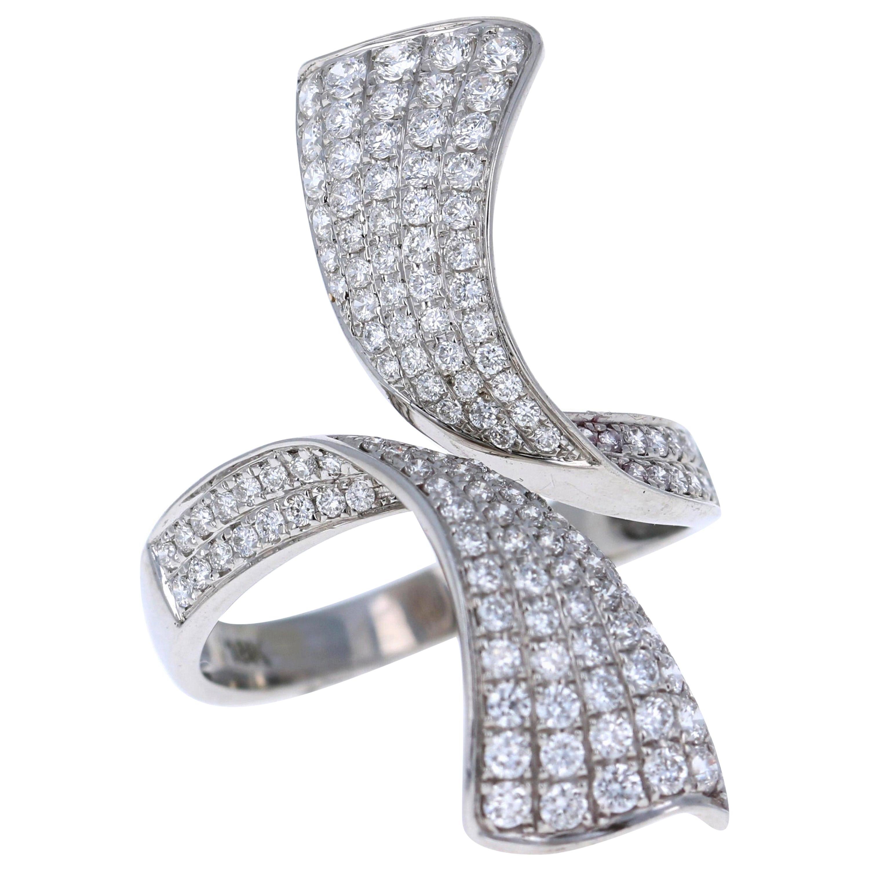 1.09 Carat Round Cut Diamond White Gold Cocktail Ring For Sale