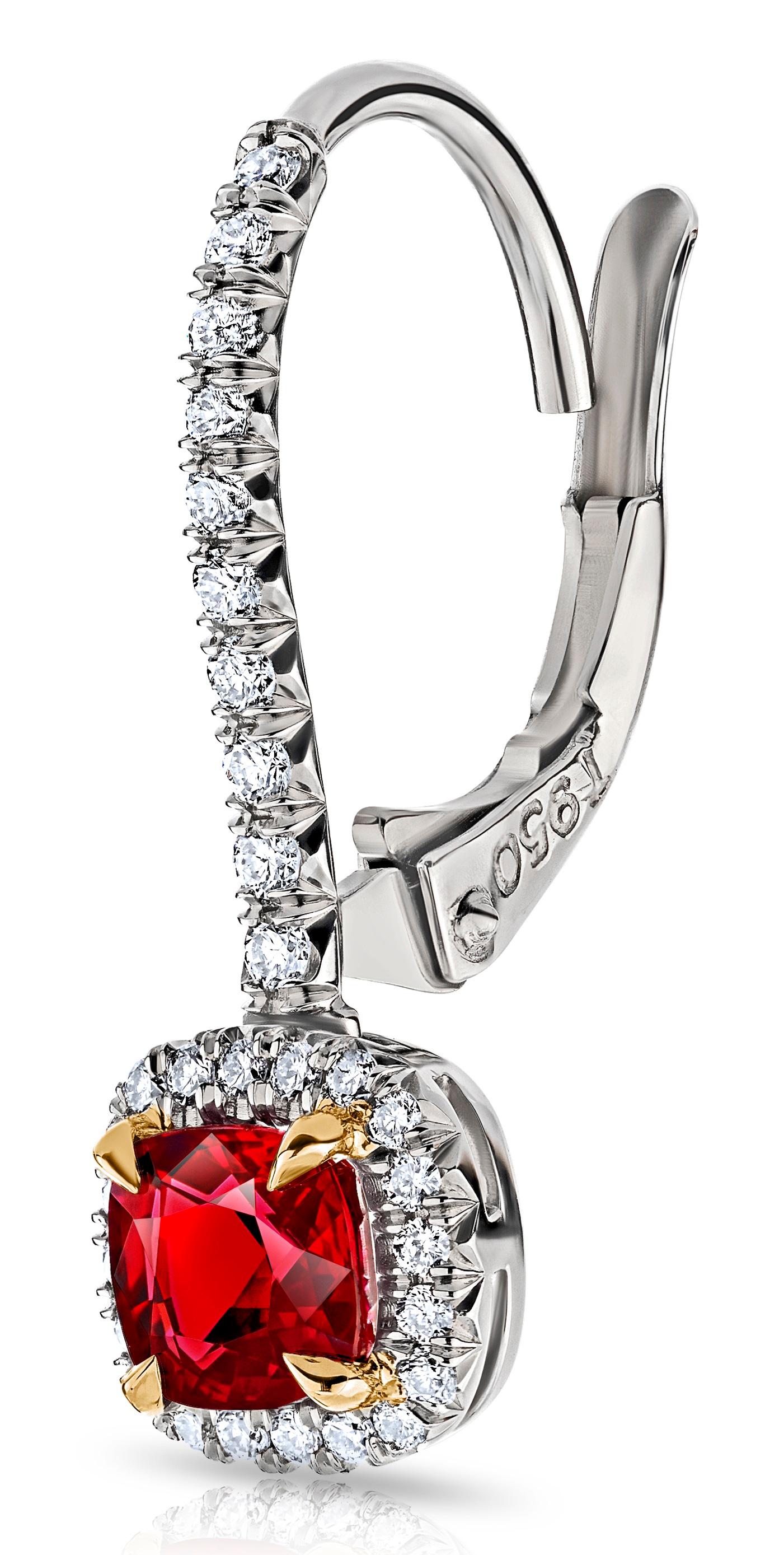 Contemporary 1.09 Carat Ruby and Diamond Halo Drop Earrings For Sale