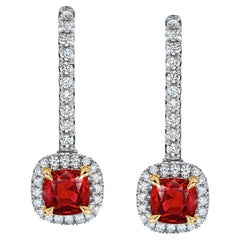 1.09 Carat Ruby and Diamond Halo Drop Earrings