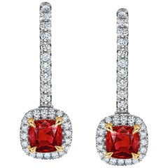 1.09 Carat Ruby and Diamond Halo Drop Earrings