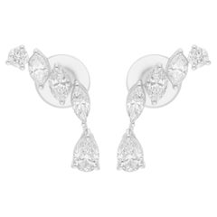 Boucles d'oreilles en or blanc 14 carats avec diamants ronds taille poire marquise de 1,09 carat SI/H