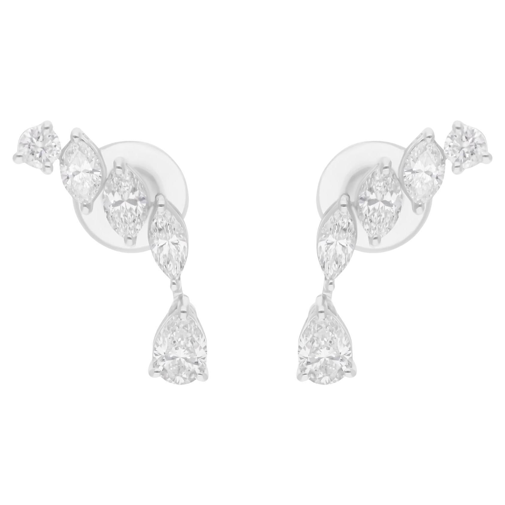 Boucles d
oreilles en or blanc 14 carats avec diamants ronds taille poire marquise de 1,09 carat SI/H