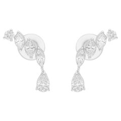 Boucles d
oreilles en or blanc 14 carats avec diamants ronds taille poire marquise de 1,09 carat SI/H