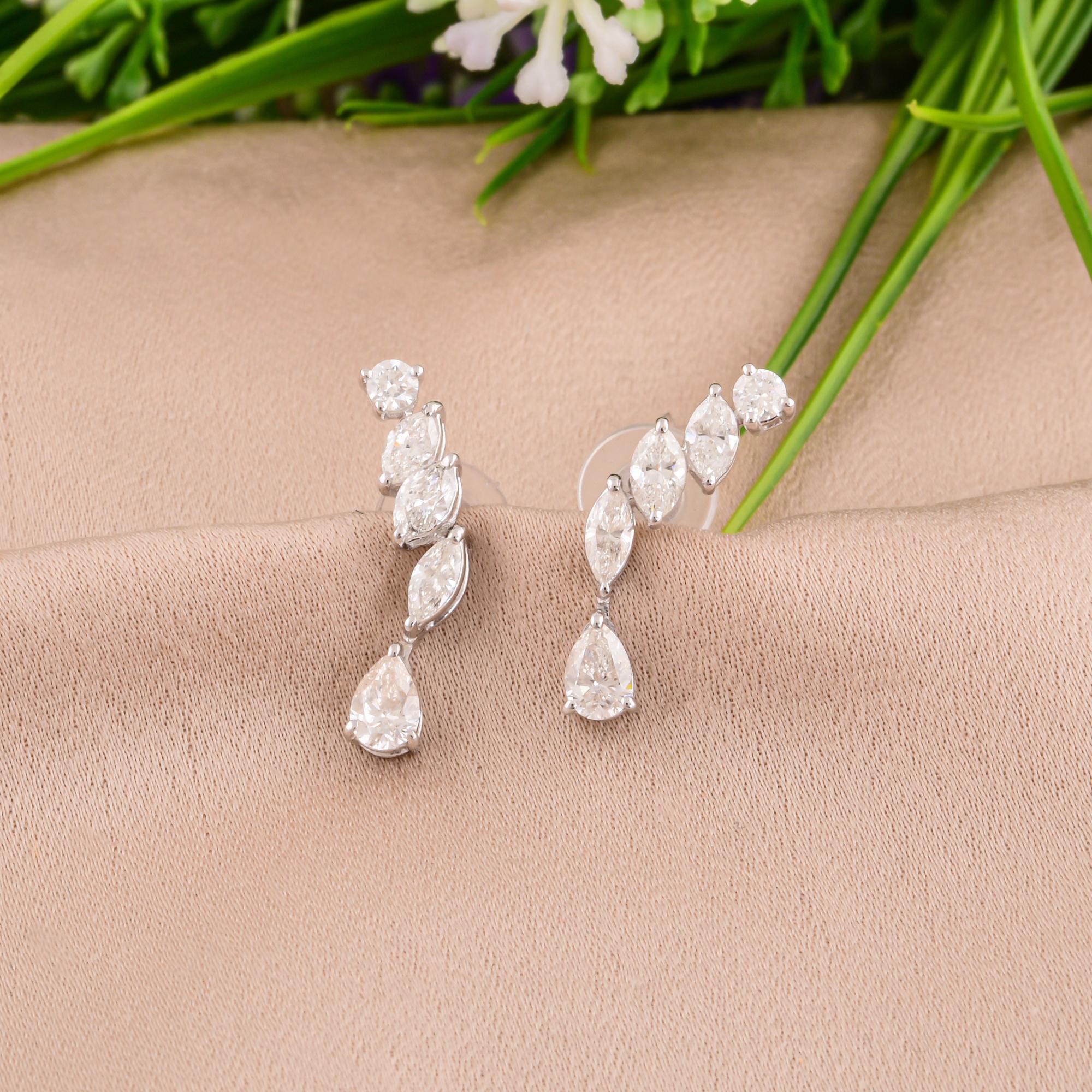 Moderno 1,09 Carati SI/H Orecchini con diamanti tondi, pera e marquise Gioielli in oro bianco 18 carati in vendita